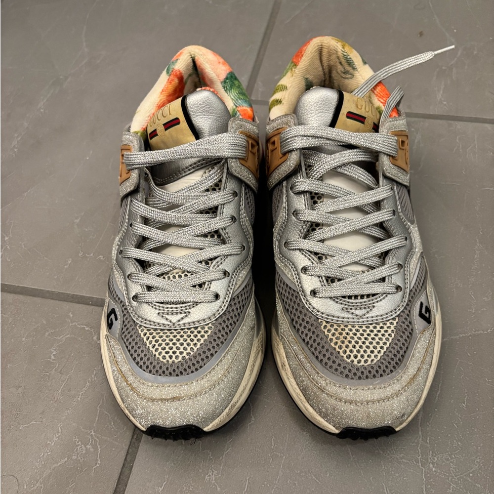 Gucci Silver Sneakers with Chunky Cushioned Midsole